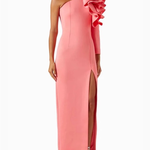 Jovani Coral One-Shoulder Ruffle Gown
